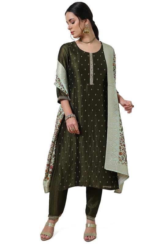 Soch Women Zari Embroidered Silk Blend Suit Set with Zardosi