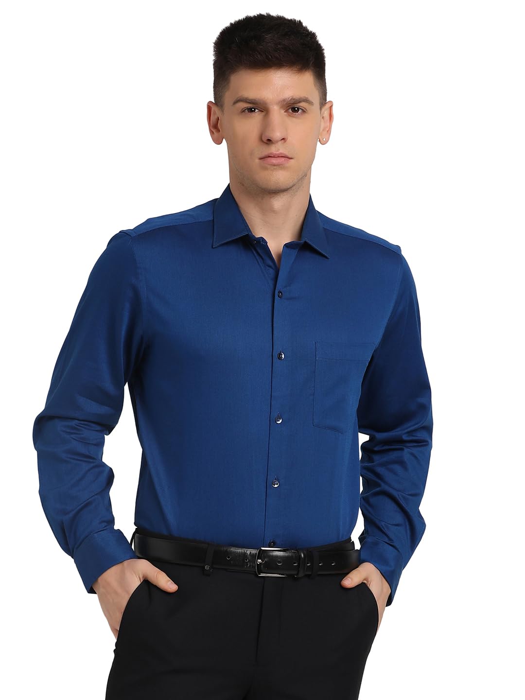 Turtle Men 100% Cotton Regular Fit Dobby Print Blue Formal Shirt