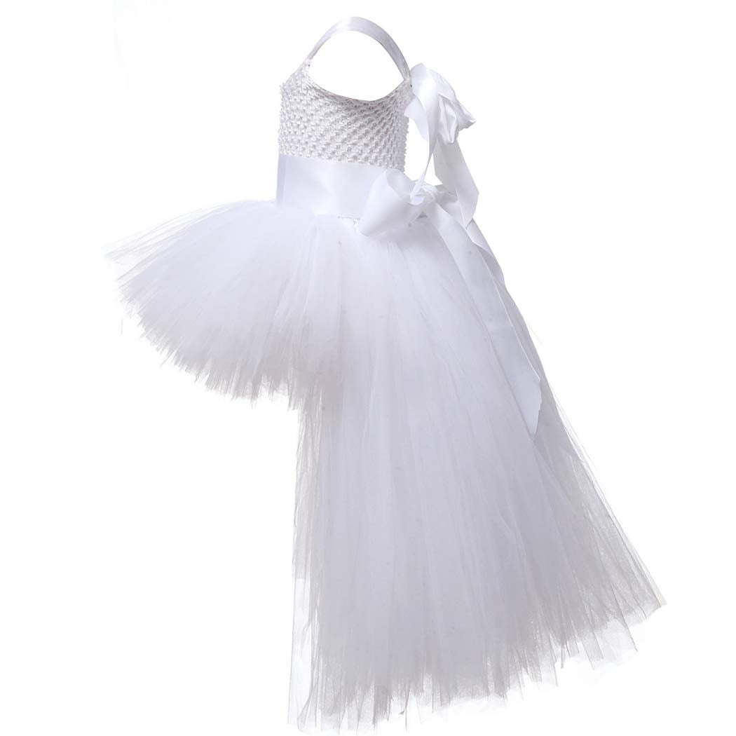 HJTT White Tutu Dress for Girls Wedding Party Tulle Princess Dresses Toddler Birthday Gift Kids Christmas Halloween Costume (Whi