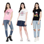 Preneum Womens Cotton Regular Fit Latest Graphic Stylish Printed Short Sleeves Casual T-Shirt || Trend & Style (Pack 3), Pink &