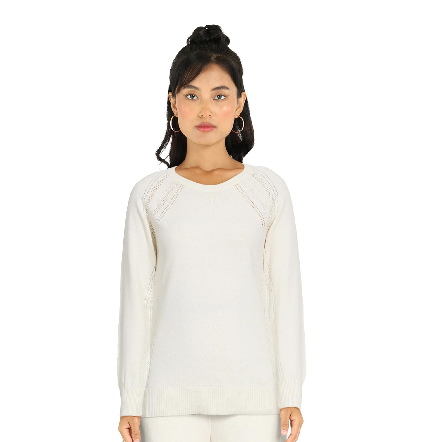BlissClub at-Ease CottonKnit Top | 100% Cotton top| Breathable | Ventilation Panels | Full Sleeves | Pointelle top