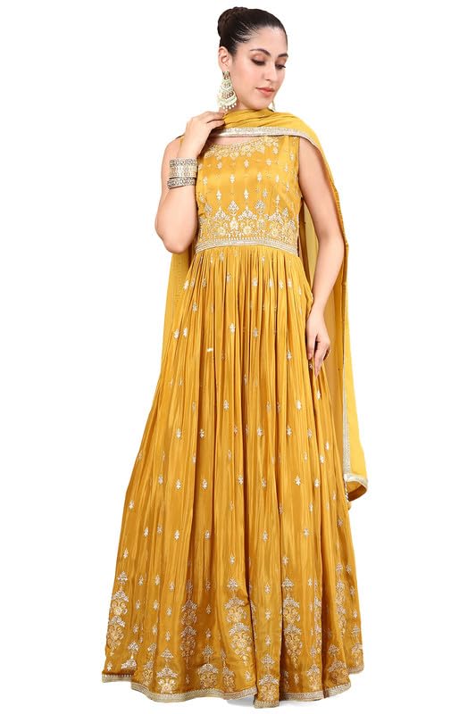 Soch Women Zari Embroidery Chinon Ethnic Gown with Cutdana & Beads