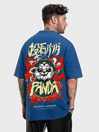 Bewakoof MenS Stoned Panda Graphic Printed Cotton T-Shirt - Oversized Fit, Round Neck, Half Sleeves_592041_Blue_M