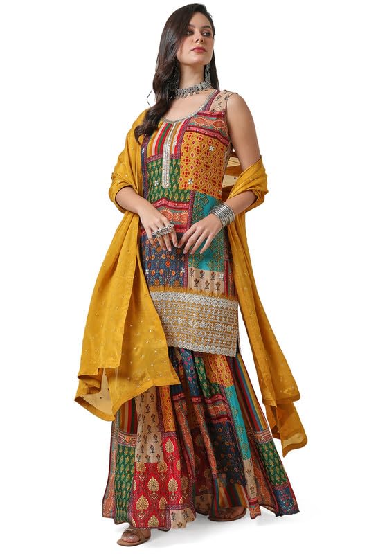 Soch Women Tile Print Chinon Suit Set with Dupatta