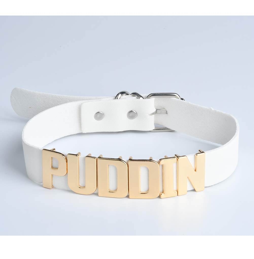 Abitoncc White Pu Leather PUDDIN Choker Necklace for Haley Cosplay Movies Costume Accessiores Halloween Cosplay