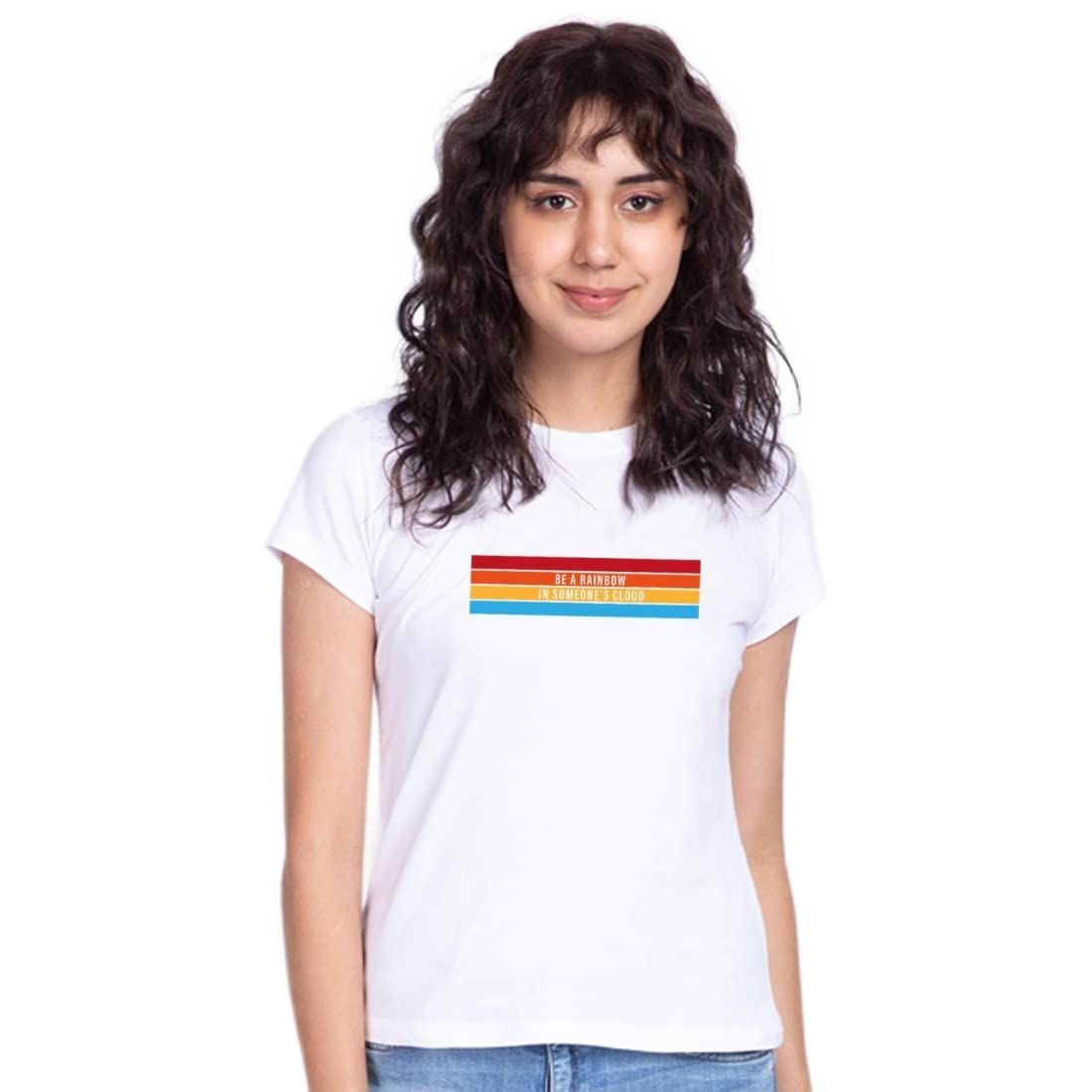 Bewakoof Womens Be a Rainbow Graphic White Round Neck Half Sleeve T-Shirt