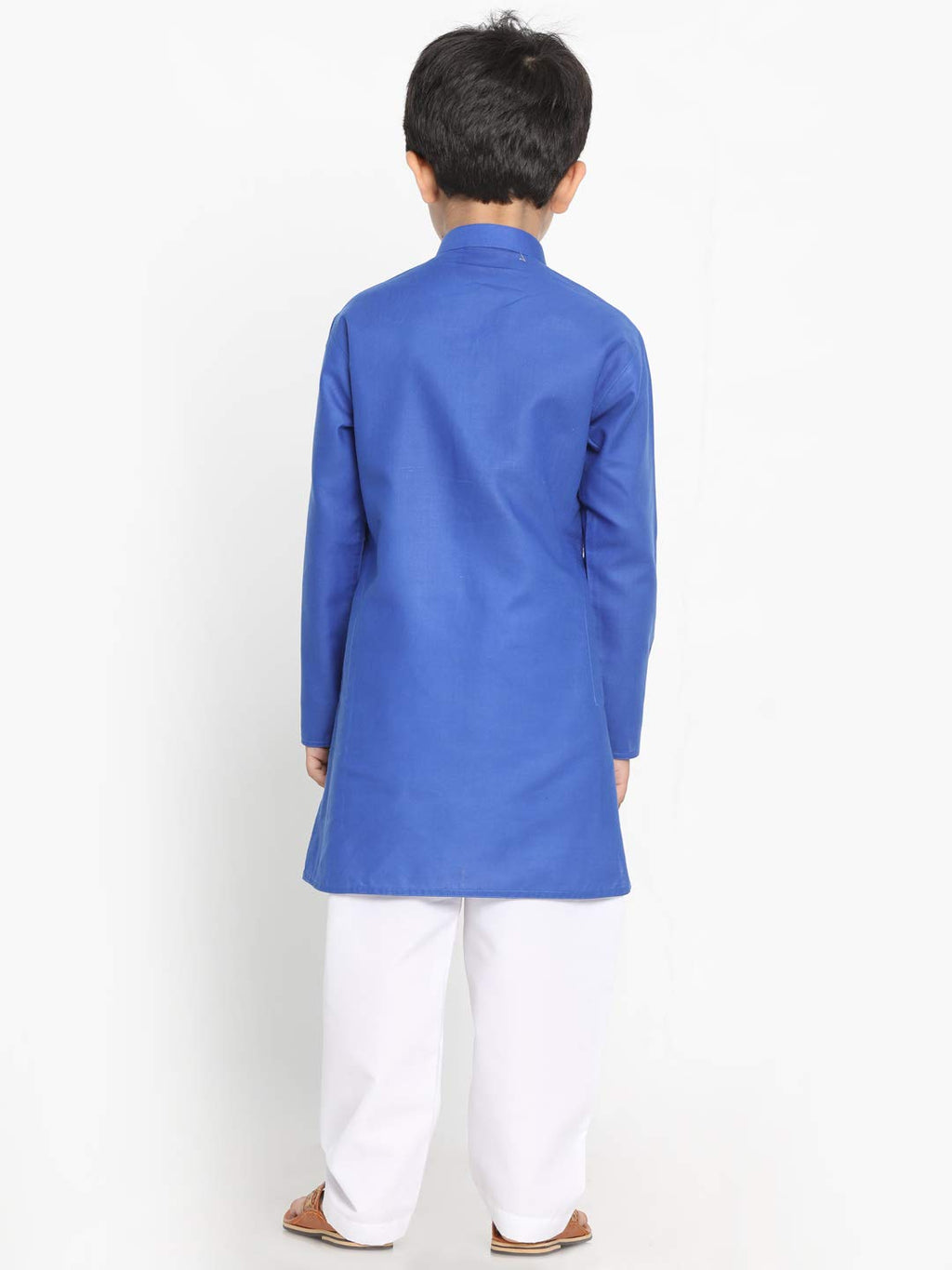 Jbn Creation Boys Blue Cotton Blend Kurta Pyjama And Cap Set