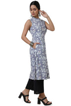 Soch Womens Purple Foil Floral Print Rayon A Line Kurta