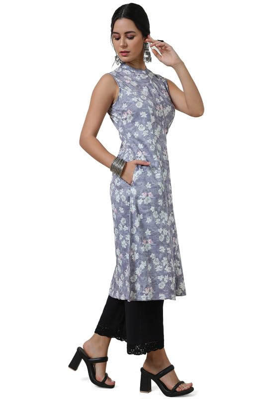 Soch Womens Purple Foil Floral Print Rayon A Line Kurta