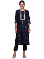 Ziyaa Women'S Navy Blue Rayon Straight Kurta Pant Set (Zikury3984Andpl-S)
