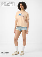 The Souled Store Peanuts: Vacation Mode Women and Girls Short Sleeves Round Neck Beige Graphic Printed Cotton Relaxed Fit T-Shir