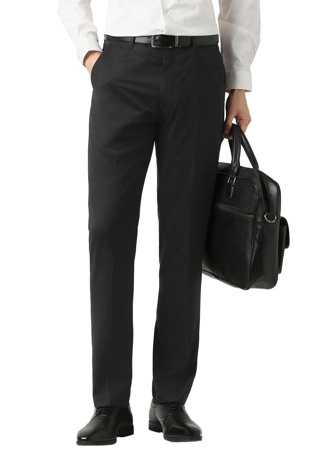 Men Black Solid Trousers 38