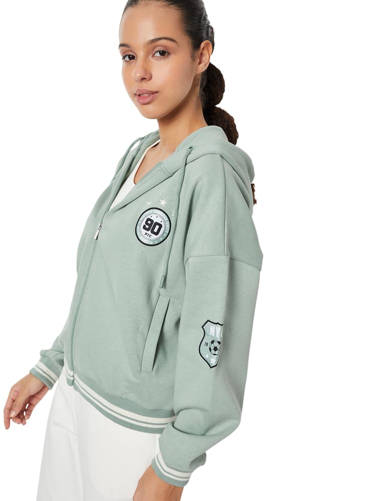 Max Women Chenille Embroidered Boxy Fit Jacket(Green_XXL) 2