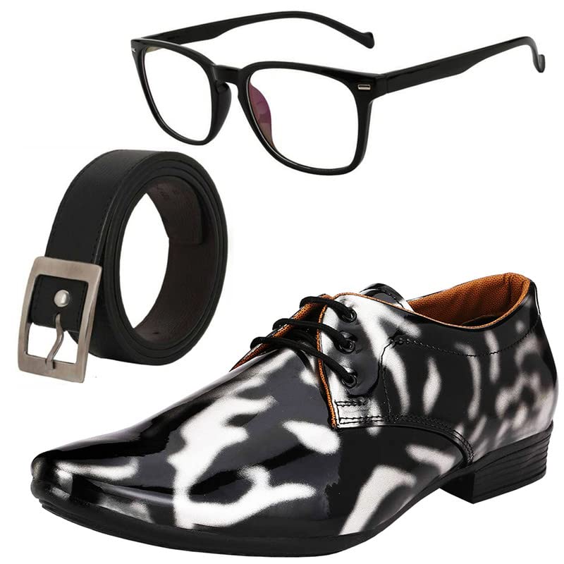 Vitoria Gracefull Men Formal Shoes with Free Belt & Unisex Computer Black Frame Sunglasses Combo/8 8