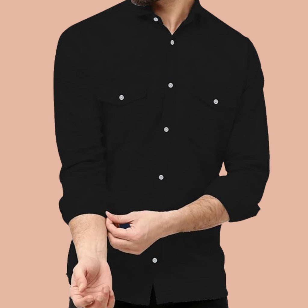 Rebelify Double Pocket MenS Casual Shirt - Regular Fit, Solid Spread Collar, Versatile Everyday Wear, Comfortable And Stylish De