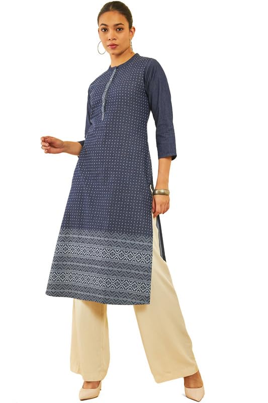 Soch Women Cotton Polka Dot Printed Mandarin Collar Kurta