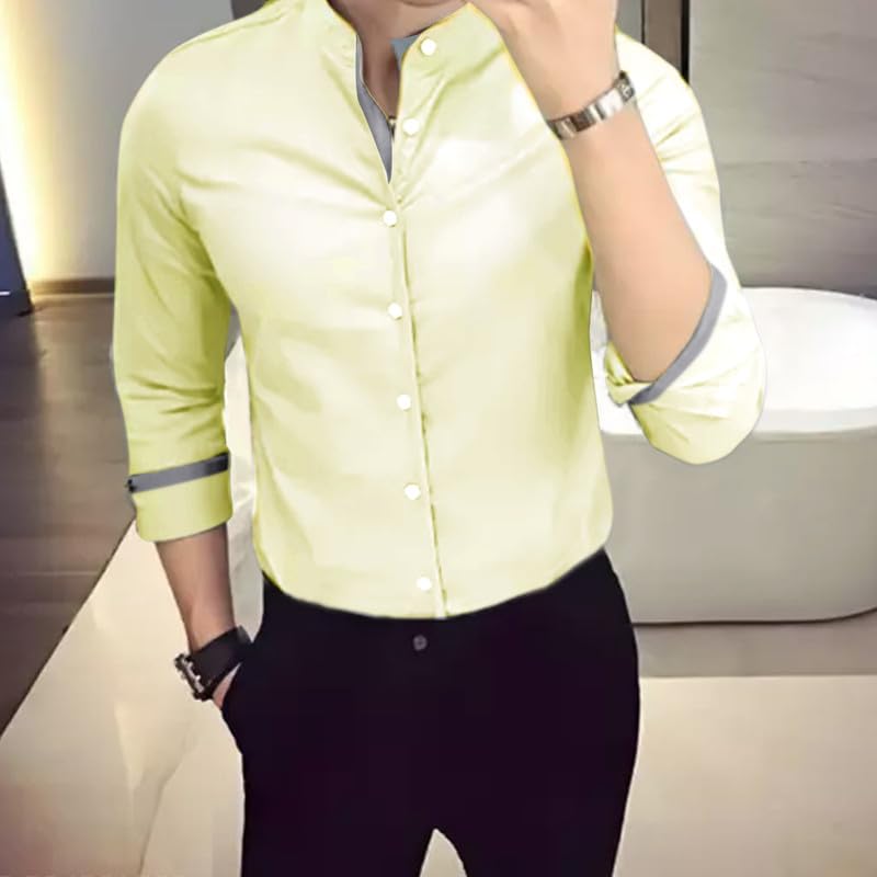 Tee Projekt Mens Shirt Solid Cotton Long Sleeve Button Down Beach l Office l Home (Pack of 1)