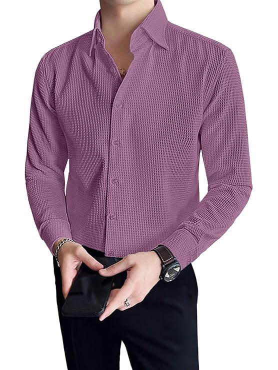 Greciilooks MenS Formal Button Down Shirt  Slim Fit Office Wear ShirtS For Men | Textured Long Sleeve Cotton Blend | Business