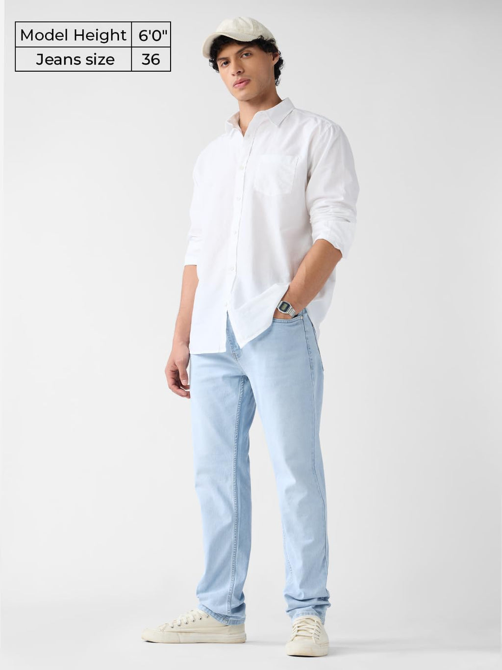 The Souled Store Slim-Fit Denim: Frost Blue Men and Boys Buttoned Solid Cotton Slim Fit Jeans