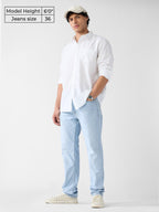 The Souled Store Slim-Fit Denim: Frost Blue Men and Boys Buttoned Solid Cotton Slim Fit Jeans