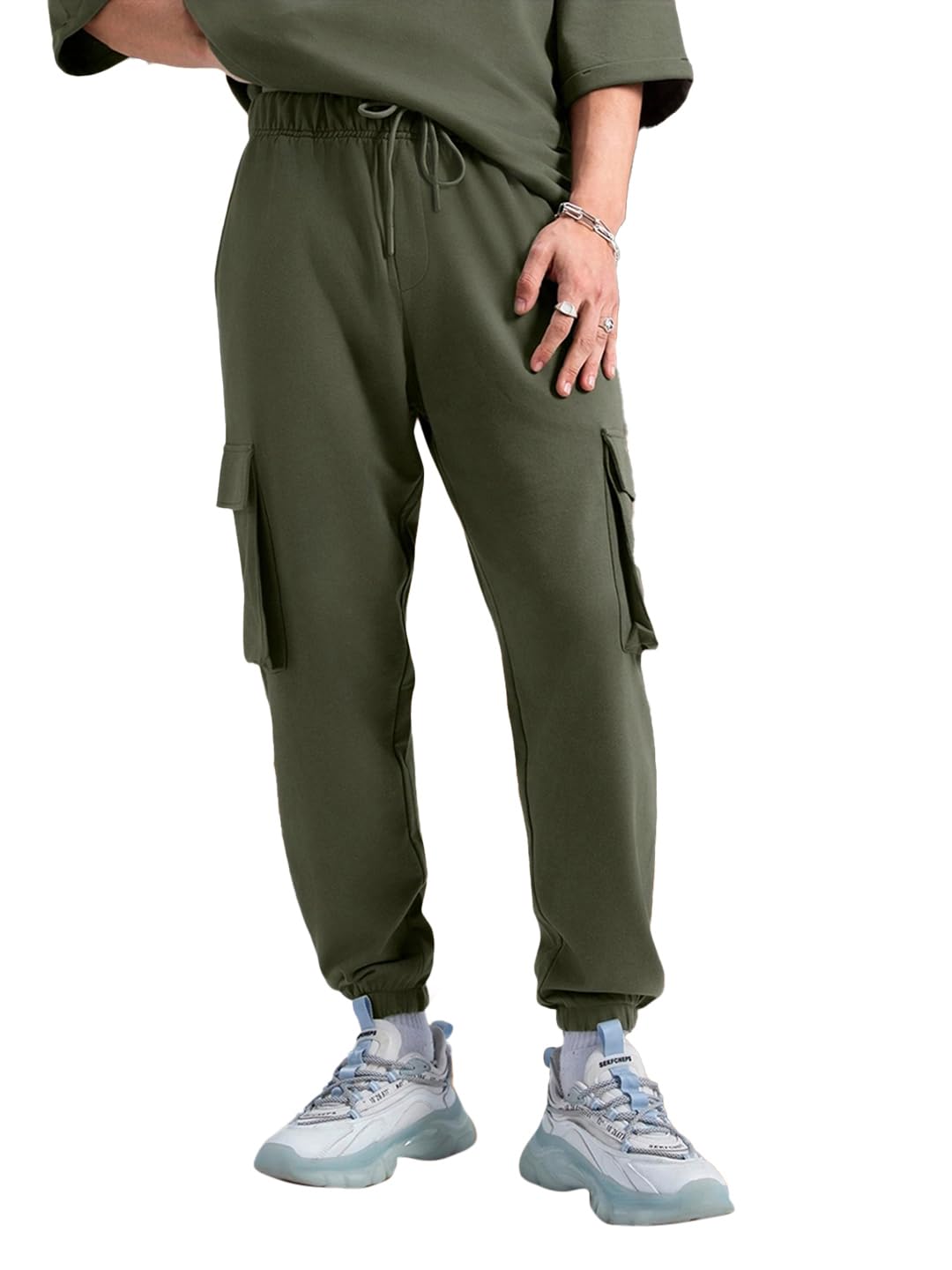Bewakoof Air 1.0 Mens Solid Oversized Joggers_552881_Green_M, Mid Rise