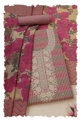 Soch Women Cotton Geometric Print Unstitched Dress Material with Thread Work