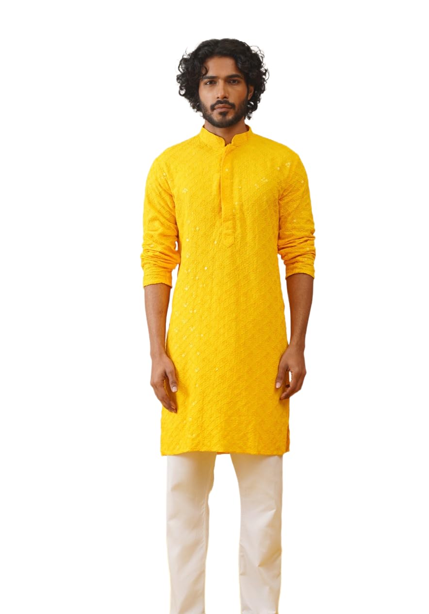 Jompers Mens Chikankari And Sequins Kurta Pyjama Set