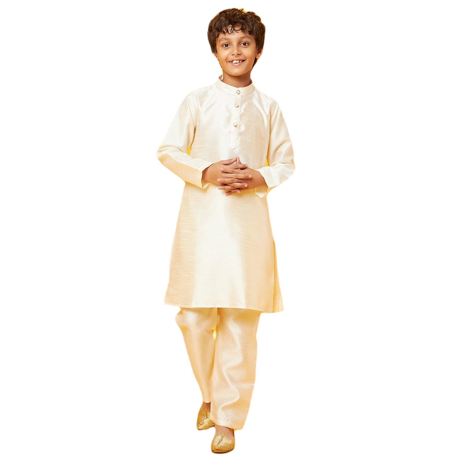 Bon Organik Off-White Silk Kurta With Pajama Set For Boy