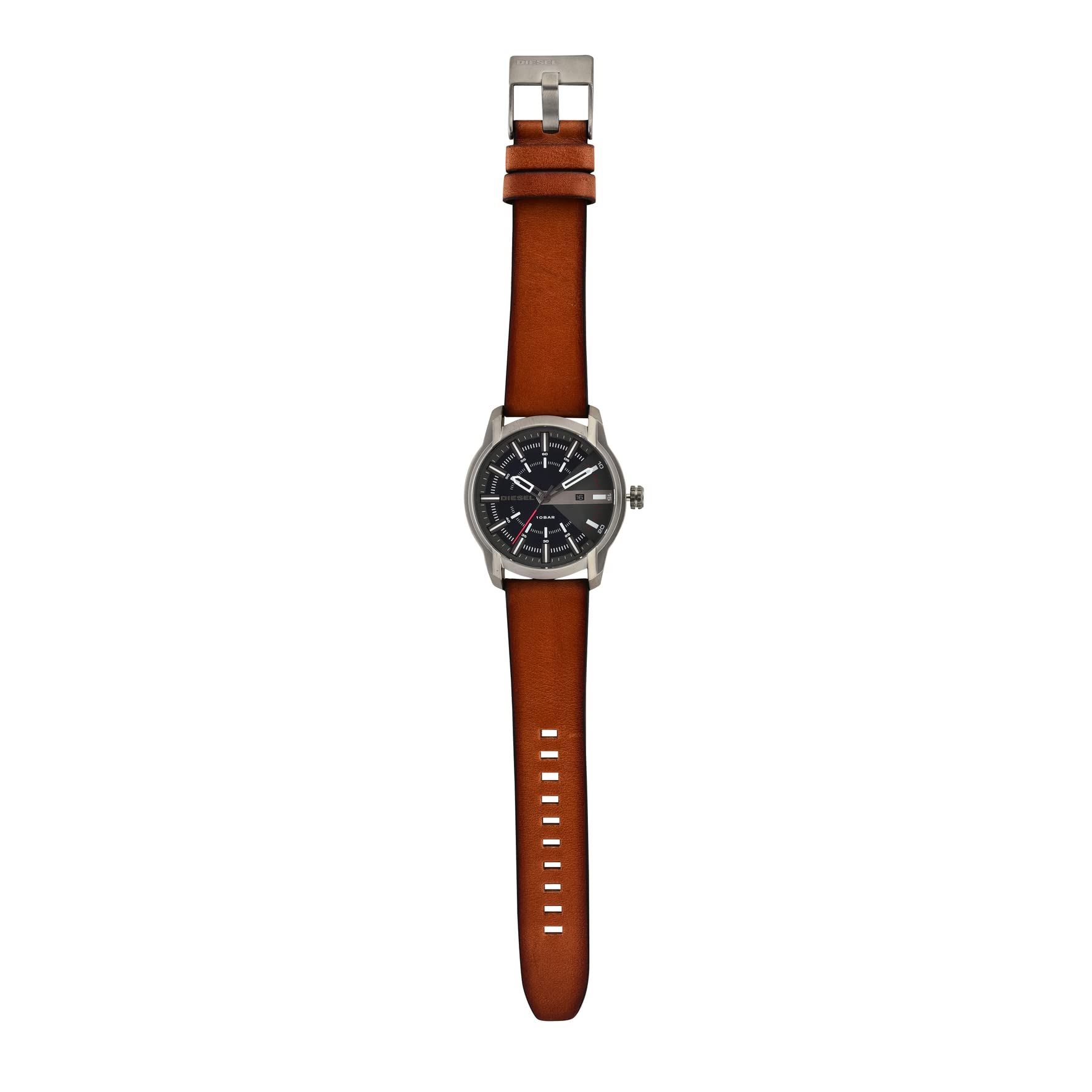 Diesel Armbar Stainless Steel and Leather Three-Hand Analog Men's Watch, Color: Gunmetal, Brown (Model: DZ1784)