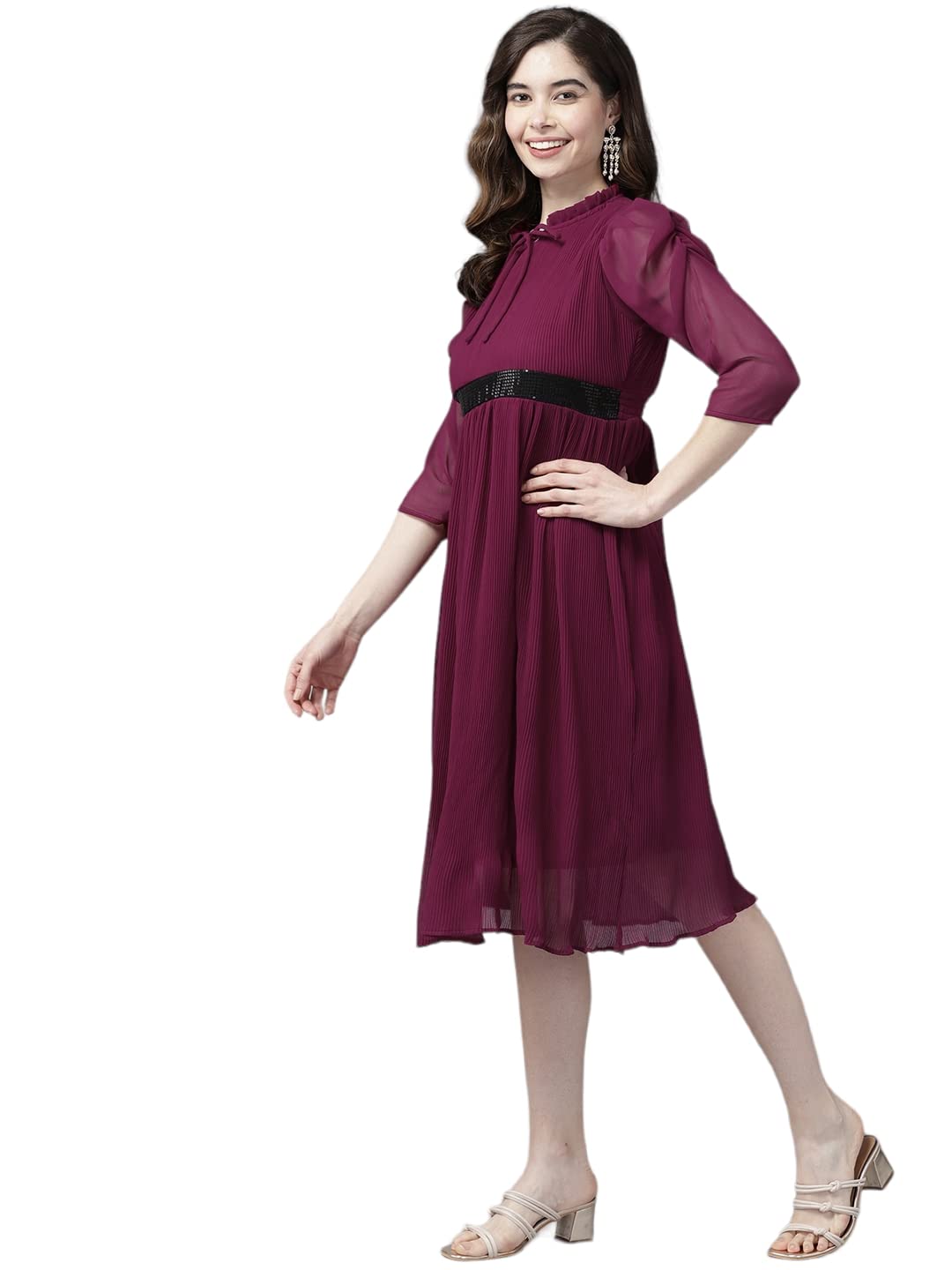 Aarika WomenS Georgette Fit And Flare Knee-Length Dress (Md-W-2740_Purple