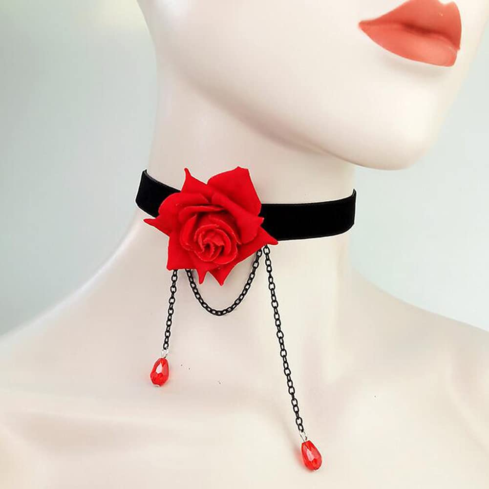 Elegant Retro Rose Flower Collarbone Chain Clavicle Necklace Gothic Lolita Black Lace Collar Choker Ornament Wedding Halloween A
