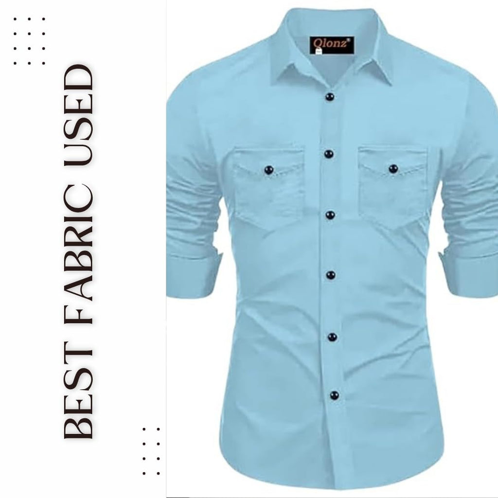 Rebelify MenS Cotton Blend Shirt With Pockets Full Sleeves Collared Neck Solid Pattern Botton Down Closure Relaxed Fit And Stan