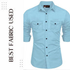 Rebelify MenS Cotton Blend Shirt With Pockets Full Sleeves Collared Neck Solid Pattern Botton Down Closure Relaxed Fit And Stan