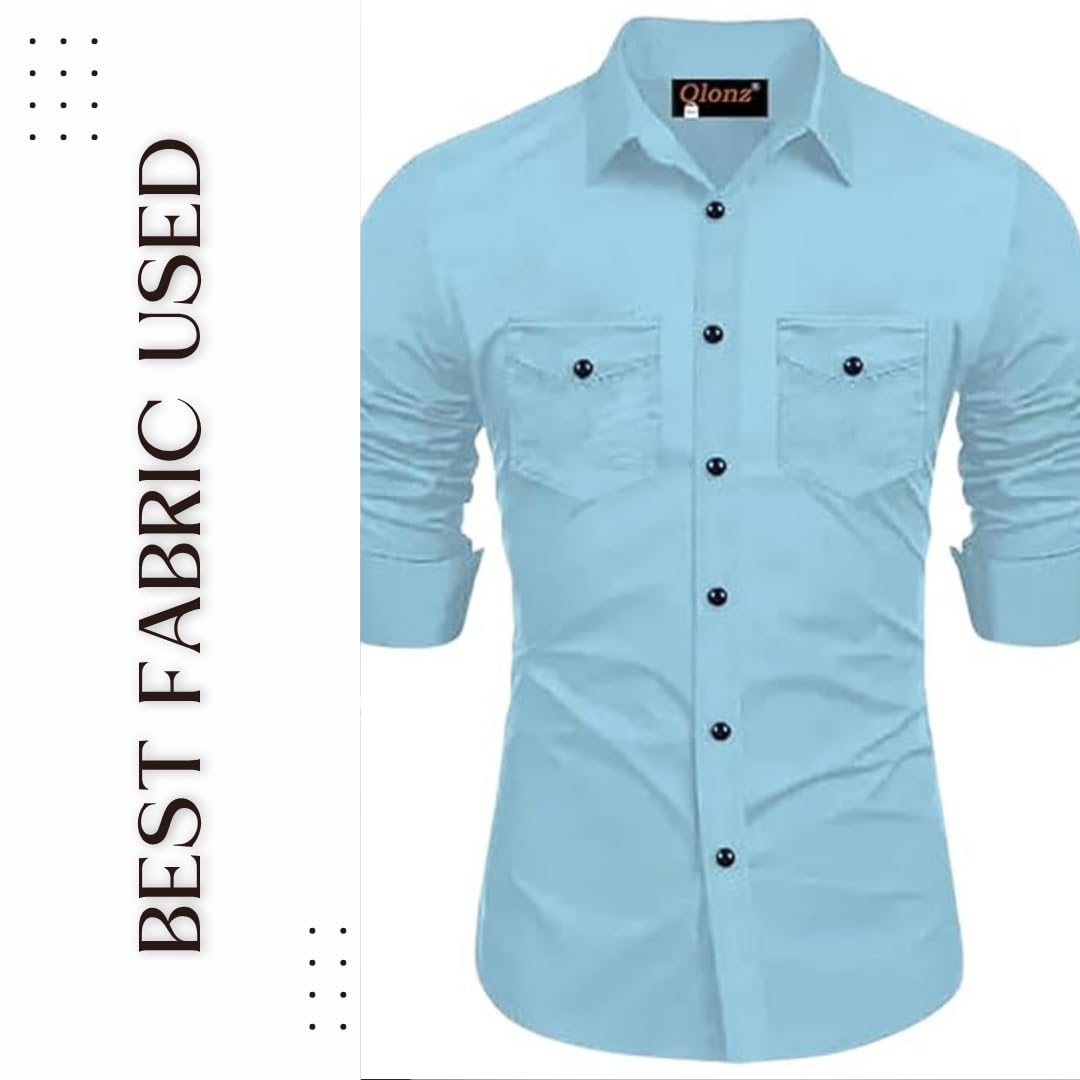 Rebelify MenS Cotton Blend Shirt With Pockets Full Sleeves Collared Neck Solid Pattern Botton Down Closure Relaxed Fit And Stan
