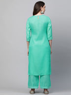Anni Designer Women'S Cotton Straight Kurta With Palazzo (Kpz-Cot-10006-Sea Green)