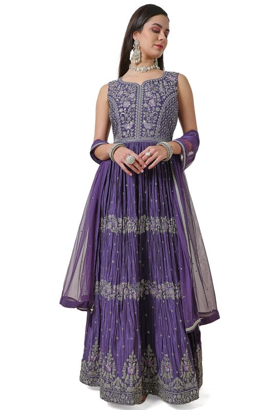 Soch Women Zari Embroidered Chinon Blend Ethnic Gown