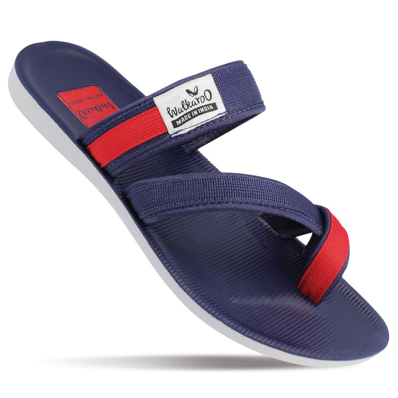 WALKAROO Mens Casual Sandals with Soft PU Sole, Cushioned Footbed, Lightweight Daily Wear SlipOn Slippers, Double Fabric Strap  7