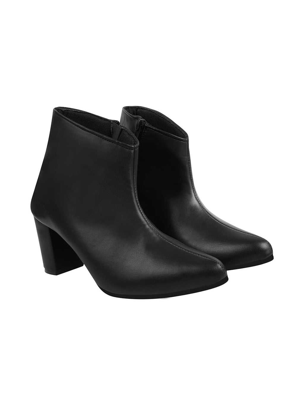 Shoetopai WomenS Black Ankle Boots  Faux Leather Pointed Toe Booties With Side Zip & Mid Block Heel For Work, Party & Everyday 