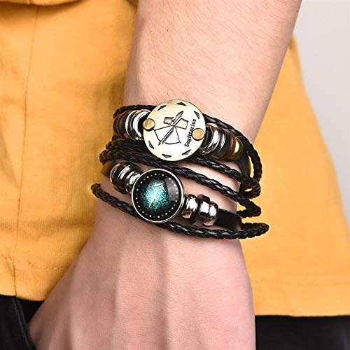 Dcfywl731 2Pcs Virgo Zodiac Bracelets for Women 12 Constellations Multilayer Leather Bracelet Handmade Woven Zodiac Sign Wrap Wr
