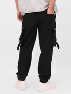 The Souled Store Batman: Dark Knight Men and Boys Drawstringed Black Printed Cotton Cargo Joggers