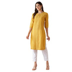 Fabindia Women'S Cotton Silk Woven Regular Fit Kurta (1039091Mustard_Mustard