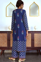 ANNI DESIGNER Womens Rayon Blend Straight Printed Kurta with Pant & Dupatta (MASUMI Blue_M_Blue_Medium)