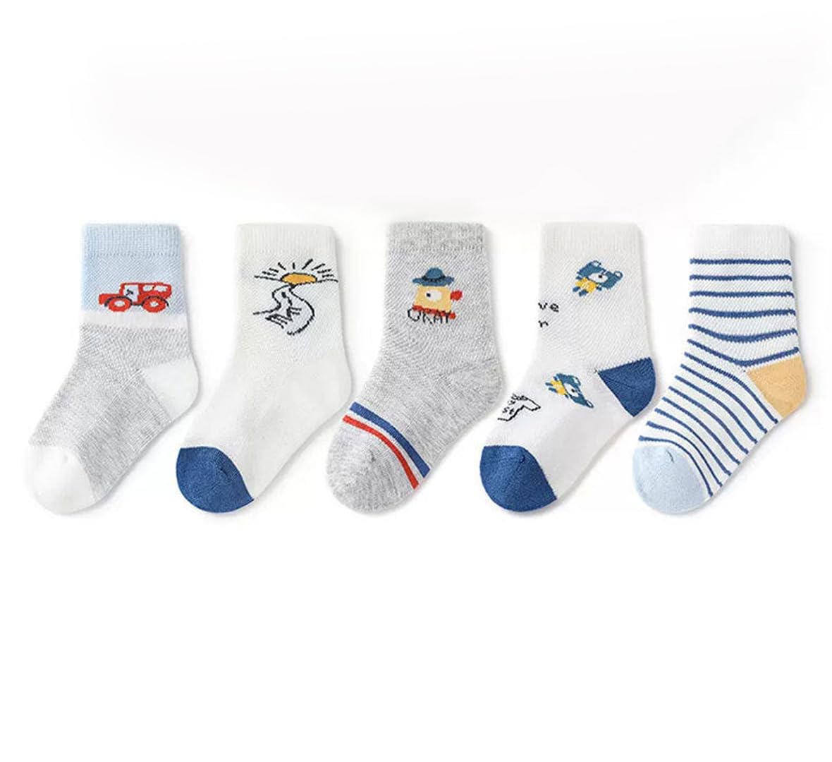 Syga 5 Pairs Baby Girl & Baby Boy Socks, Toddlers Infant Cotton Stretch Crew Socks With Whitecar Design, Suitable For 02 Years  0-24