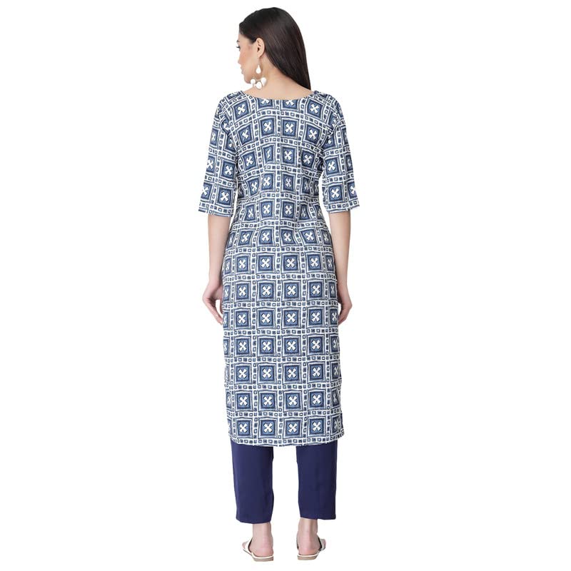Pinkmint Women'S Printed Crepe Straight Kurta And Pant Set Blue