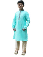 Manyavar Blended Silk Full Sleeve Zari And Stone Kurta Pajama Set For Kids And Boys(5-6 Years)