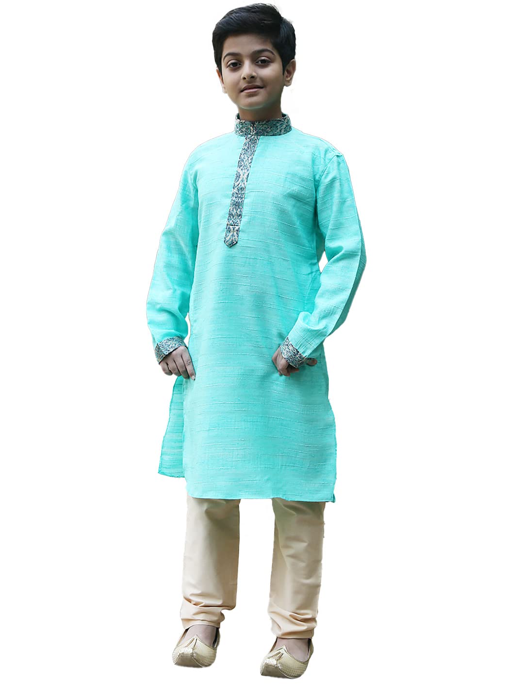 Manyavar Blended Silk Full Sleeve Zari And Stone Kurta Pajama Set For Kids And Boys(5-6 Years)