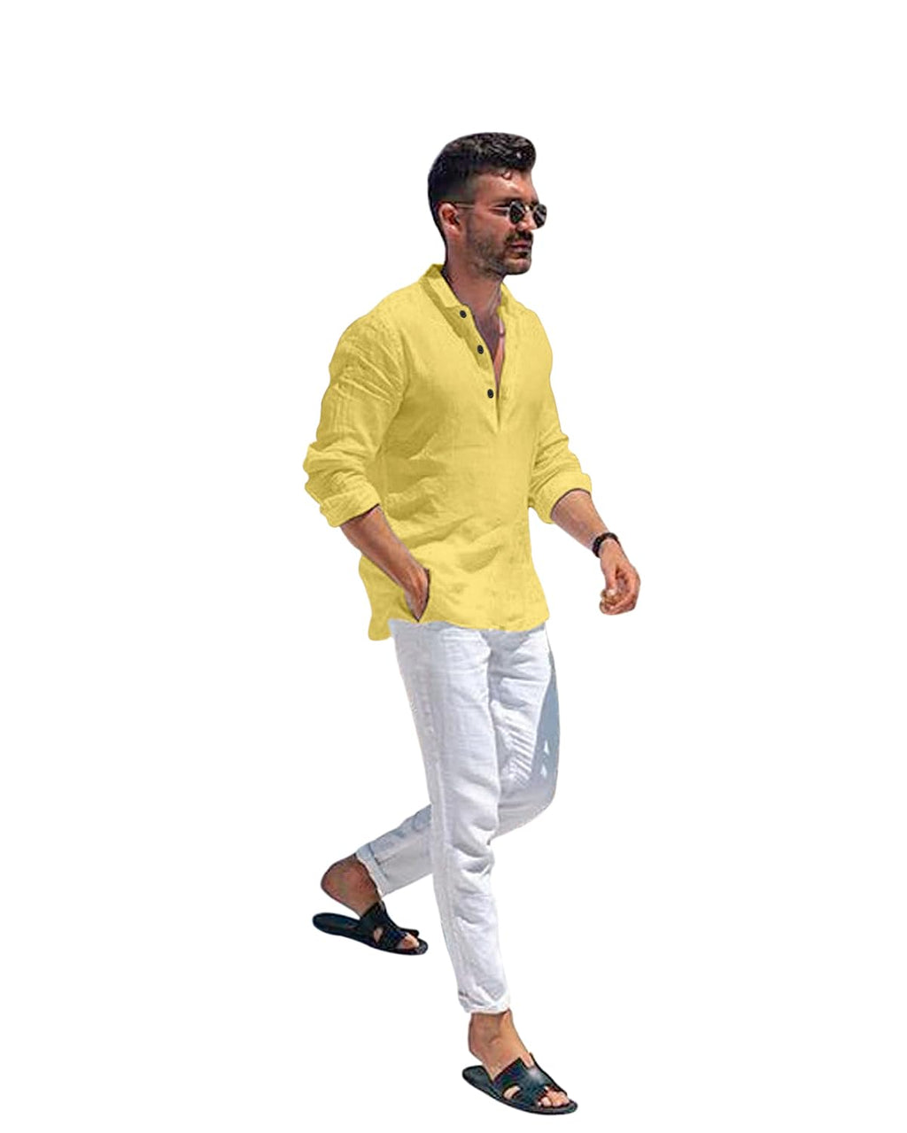 Bellstone Mens Solid Regular Fit Shirt (KURTA1600_Yellow_S)