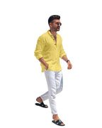 Bellstone Mens Solid Regular Fit Shirt (KURTA1600_Yellow_S)