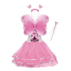 VOWOV Halloween Girls Dress Up Princess Fairy Costume Set with Dress, Wings, Wand and Headband for Children Ages 3-10