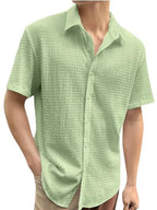 Pinkmint Popcorn Shirt for Men Soild Slim Fit Sleeve Spread Collar Trendy Men Shirt Summer Wear Goa Wear Navy Blue
